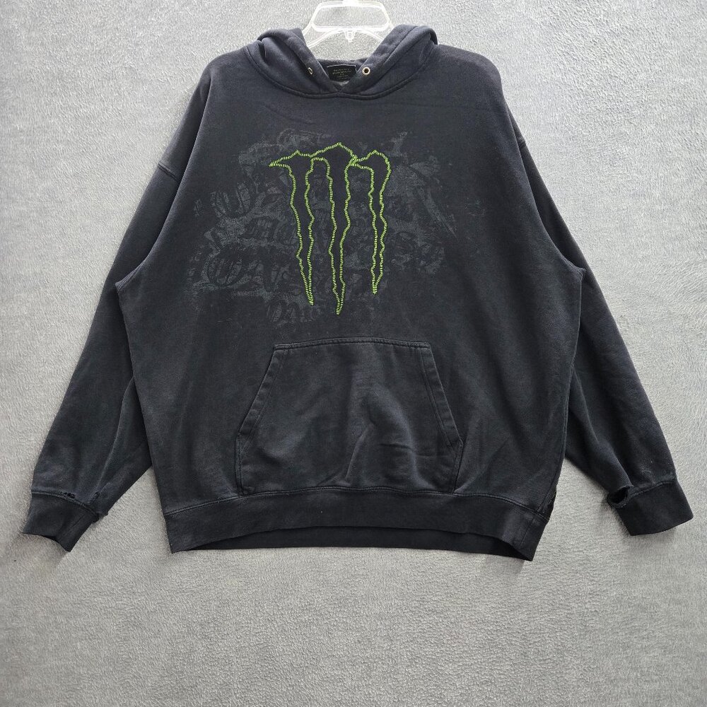 Monster Energy Men Hoodie Black Embroidered Graphic Logo Y2K Skate‎ Grunge